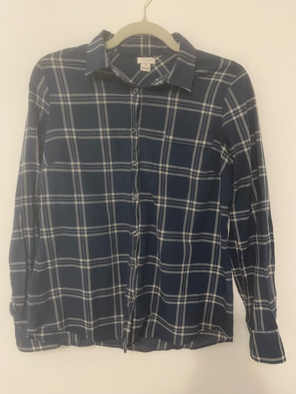 J. Crew Navy and White Plaid Button-Down Shirt